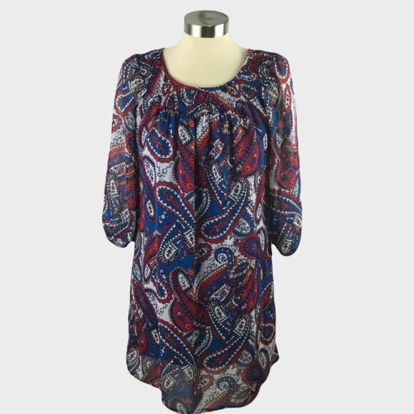 My Michelle Womens Medium Dress Blue Black Red Paisley - Picture 1 of 7